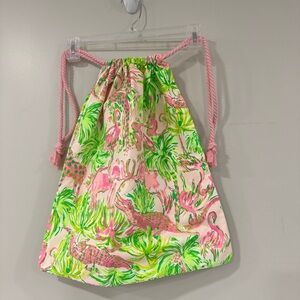 Tropical Drawstring Bag with Pink and Green Design Lilly Pulitzer Fabric